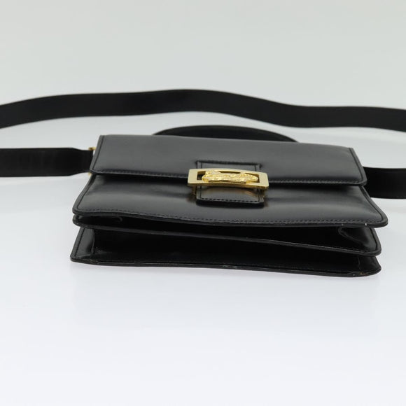 CELINE Hand Bag Leather 2way Black Gold Auth sw1250