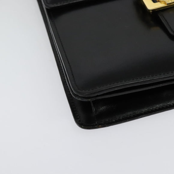 CELINE Hand Bag Leather 2way Black Gold Auth sw1250