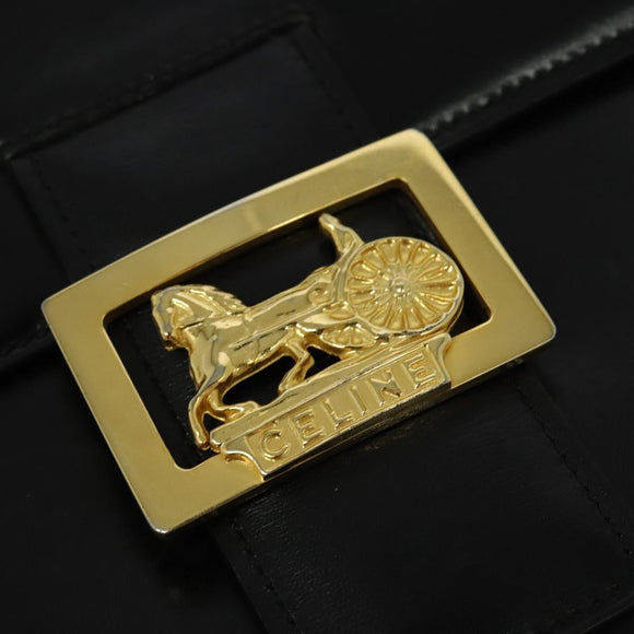 CELINE Hand Bag Leather 2way Black Gold Auth sw1250