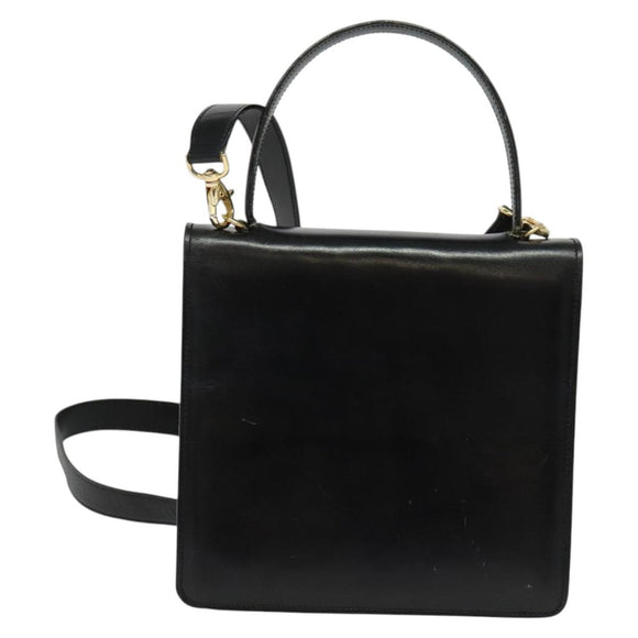 CELINE Hand Bag Leather 2way Black Gold Auth sw1250