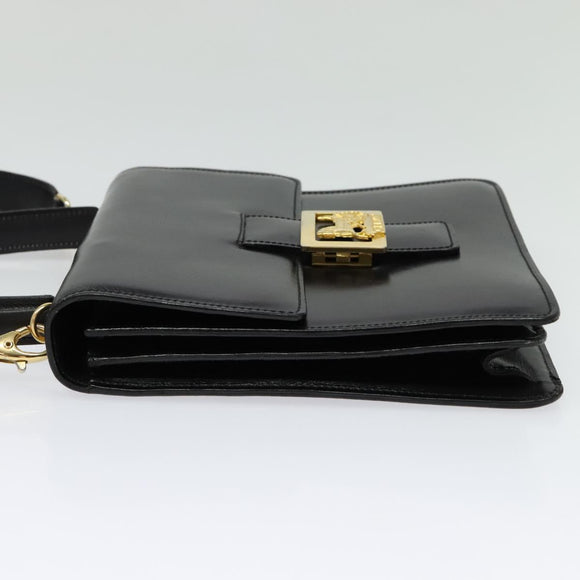 CELINE Hand Bag Leather 2way Black Gold Auth sw1250