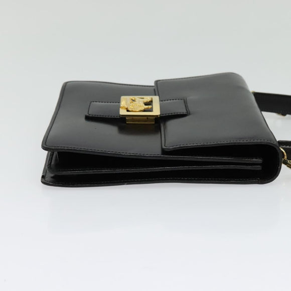 CELINE Hand Bag Leather 2way Black Gold Auth sw1250