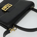 CELINE Hand Bag Leather 2way Black Gold Auth sw1250-6
