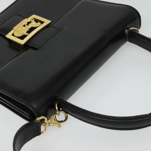 CELINE Hand Bag Leather 2way Black Gold Auth sw1250