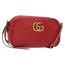 GUCCI GG Marmont Shoulder Bag Leather Red Gold 447632 Auth sw1251-1