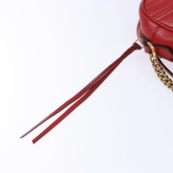 GUCCI GG Marmont Shoulder Bag Leather Red Gold 447632 Auth sw1251