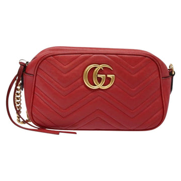 GUCCI GG Marmont Shoulder Bag Leather Red Gold 447632 Auth sw1251 - 0