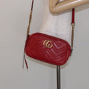 GUCCI GG Marmont Shoulder Bag Leather Red Gold 447632 Auth sw1251-21