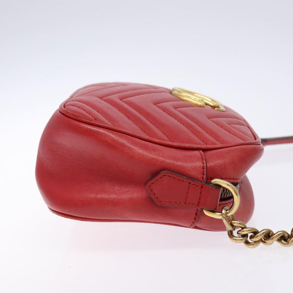 GUCCI GG Marmont Shoulder Bag Leather Red Gold 447632 Auth sw1251