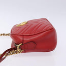 GUCCI GG Marmont Shoulder Bag Leather Red Gold 447632 Auth sw1251-5