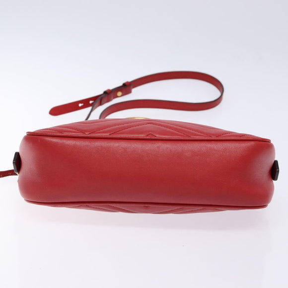 GUCCI GG Marmont Shoulder Bag Leather Red Gold 447632 Auth sw1251