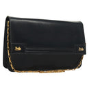 CELINE Chain Hand Bag Leather Navy Gold Auth sw1259-1