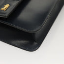 CELINE Chain Hand Bag Leather Navy Gold Auth sw1259-15