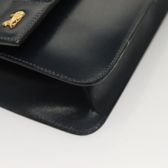 CELINE Chain Hand Bag Leather Navy Gold Auth sw1259