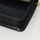 CELINE Chain Hand Bag Leather Navy Gold Auth sw1259-16