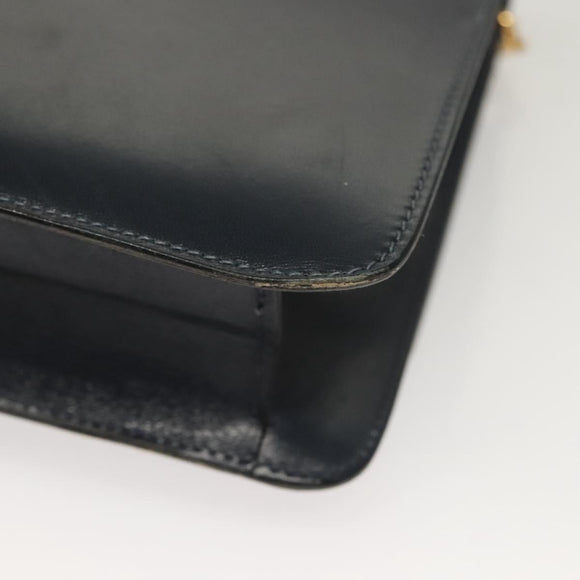 CELINE Chain Hand Bag Leather Navy Gold Auth sw1259