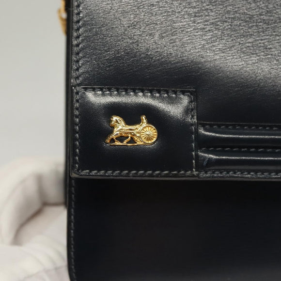CELINE Chain Hand Bag Leather Navy Gold Auth sw1259