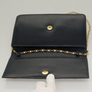 CELINE Chain Hand Bag Leather Navy Gold Auth sw1259-9