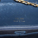 CELINE Chain Hand Bag Leather Navy Gold Auth sw1259-19