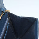 CELINE Chain Hand Bag Leather Navy Gold Auth sw1259-20