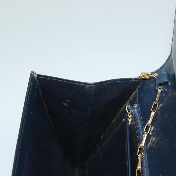 CELINE Chain Hand Bag Leather Navy Gold Auth sw1259