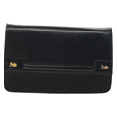 CELINE Chain Hand Bag Leather Navy Gold Auth sw1259-13