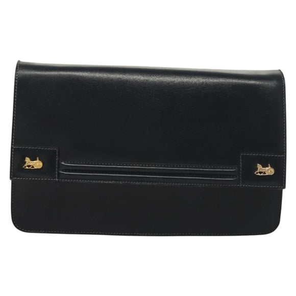 CELINE Chain Hand Bag Leather Navy Gold Auth sw1259