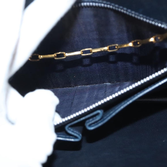 CELINE Chain Hand Bag Leather Navy Gold Auth sw1259