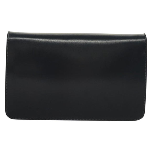 CELINE Chain Hand Bag Leather Navy Gold Auth sw1259