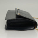 CELINE Chain Hand Bag Leather Navy Gold Auth sw1259-3