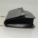 CELINE Chain Hand Bag Leather Navy Gold Auth sw1259-4