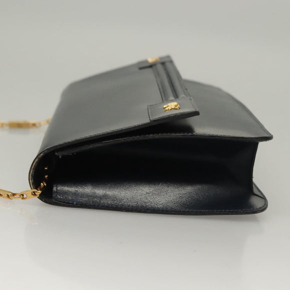 CELINE Chain Hand Bag Leather Navy Gold Auth sw1259