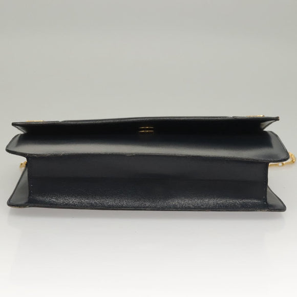 CELINE Chain Hand Bag Leather Navy Gold Auth sw1259