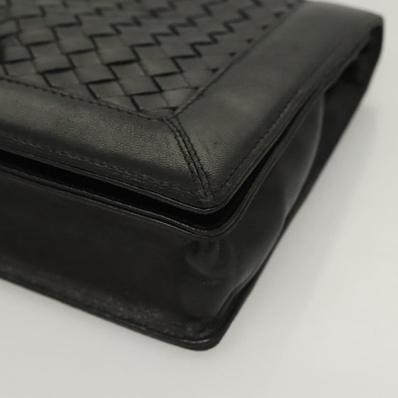 BOTTEGA VENETA INTRECCIATO Hand Bag Leather Black Gold Auth sw1261