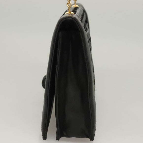 BOTTEGA VENETA INTRECCIATO Hand Bag Leather Black Gold Auth sw1261