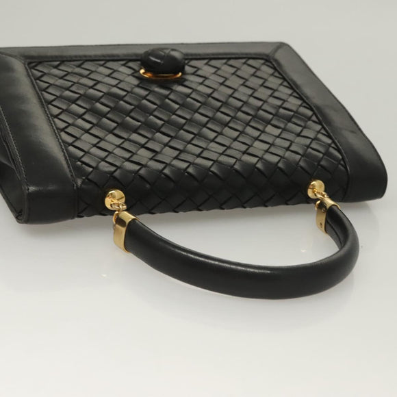 BOTTEGA VENETA INTRECCIATO Hand Bag Leather Black Gold Auth sw1261