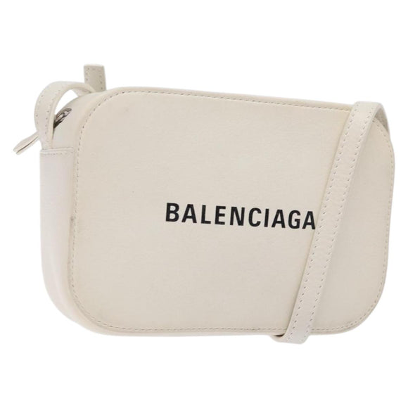 BALENCIAGA Shoulder Bag Leather White Silver Auth sw1264
