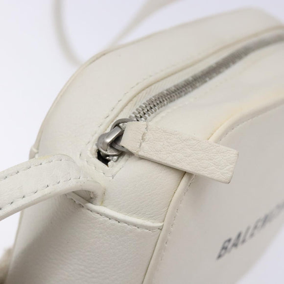 BALENCIAGA Shoulder Bag Leather White Silver Auth sw1264