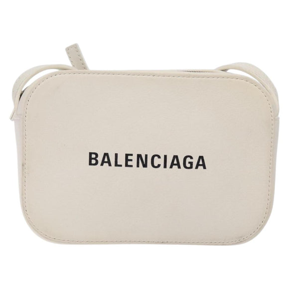 BALENCIAGA Shoulder Bag Leather White Silver Auth sw1264