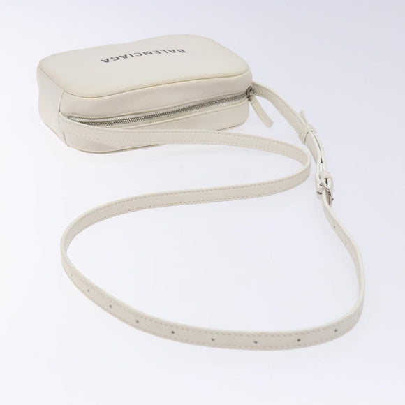 BALENCIAGA Shoulder Bag Leather White Silver Auth sw1264