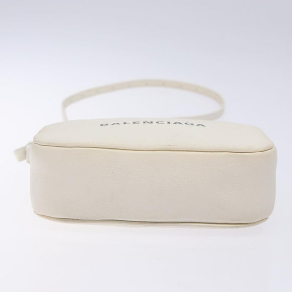 BALENCIAGA Shoulder Bag Leather White Silver Auth sw1264