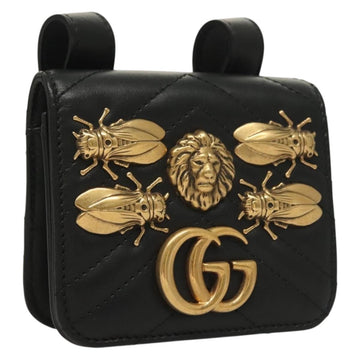 GUCCI Waist Pouch Leather Black Gold 488417 0416 Auth sw1265