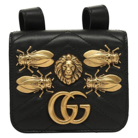 GUCCI Waist Pouch Leather Black Gold 488417 0416 Auth sw1265 - 0