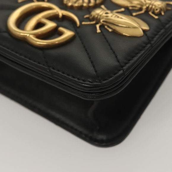 GUCCI Waist Pouch Leather Black Gold 488417 0416 Auth sw1265