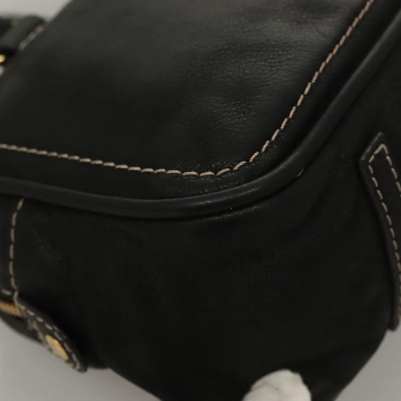 LOEWE Anagram Hand Bag Leather Black Gold Auth sw1269