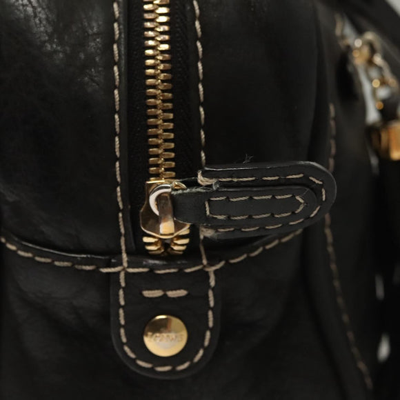 LOEWE Anagram Hand Bag Leather Black Gold Auth sw1269