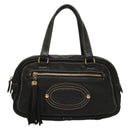 LOEWE Anagram Hand Bag Leather Black Gold Auth sw1269-13