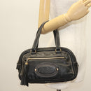 LOEWE Anagram Hand Bag Leather Black Gold Auth sw1269-23