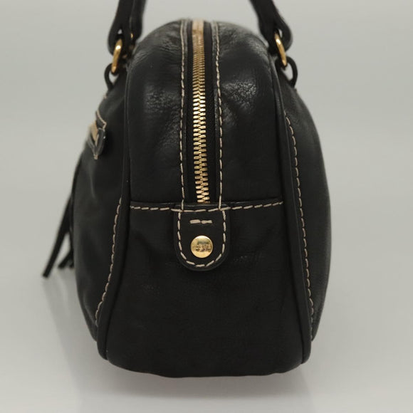 LOEWE Anagram Hand Bag Leather Black Gold Auth sw1269