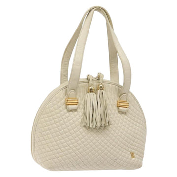 BALLY Hand Bag Leather White Gold Auth sw1273
